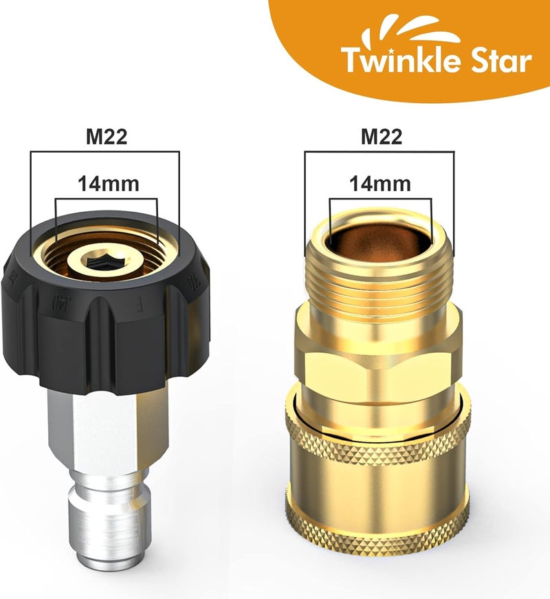 Twinkle Star Pressure Washer Quick Connect Fittings, Quick Connect Kit M22 14mm to 3/8 Inch, 4 Pieces - Image 3
